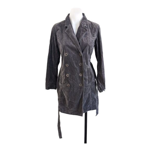 Eileen Fisher Petite Sz 0-2 Pea Coat Corduroy Jacket Grey Double Breasted Belted - Picture 1 of 13